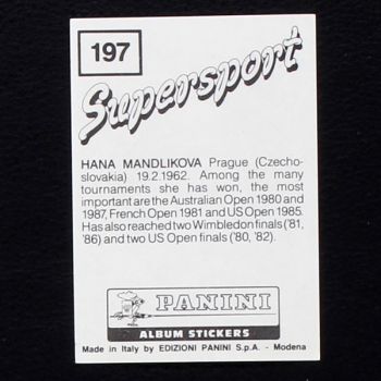 Hana Mandlikova Panini Sticker No. 197 - Supersport 1987