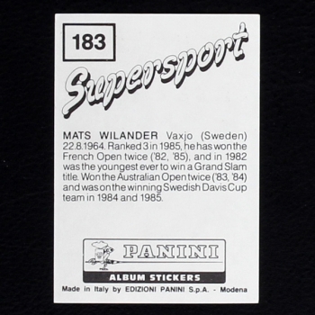 Mats Wilander Panini Sticker No. 183 - Supersport 1987