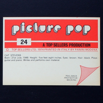 Cat Stevens Panini Sticker No. 24 - Picture Pop 1974