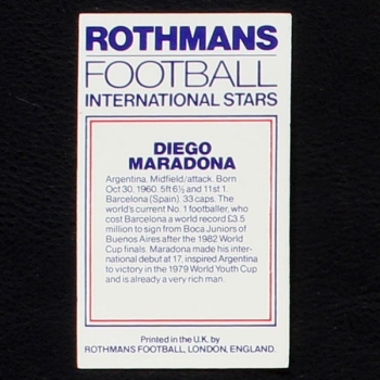 Diego Maradona Rothmans Card - Football International Stars 1984