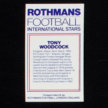 Tony Woodcock Rothmans Card - Football International Stars 1984