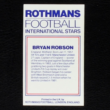 Bryan Robson Rothmans Card - Football International Stars 1984