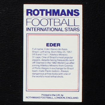 Eder Rothmans Card - Football International Stars 1984