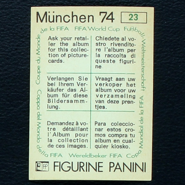 Coupe de Monde Sticker No. 23 Panini - München 74