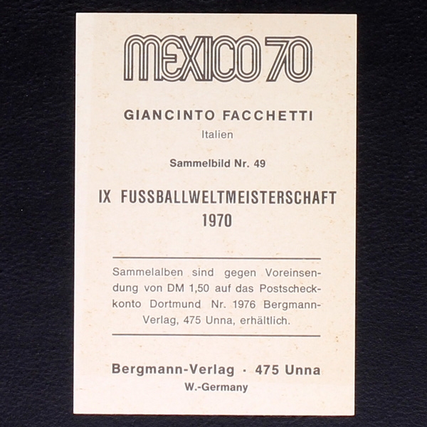 Giancinto Facchetti Bergmann Card No. 75 - Mexico 70