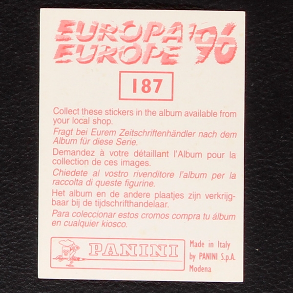 Euro 96 No. 187 Panini sticker Zinedine Zidane - red