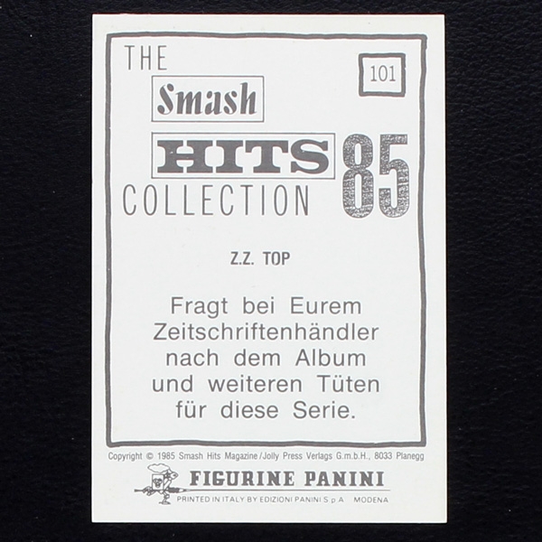 Z.Z. TOP Panini Sticker No. 101 - Smash Hits 85
