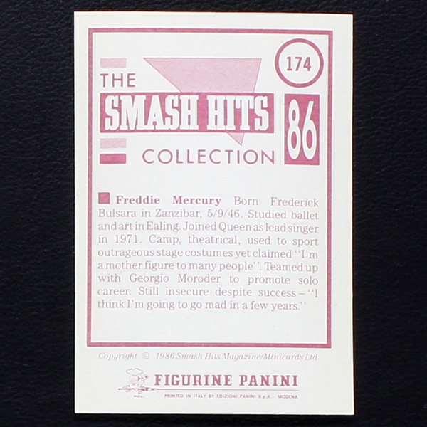 Freddie Mercury Queen Panini Sticker No. 174 - Smash Hits 86