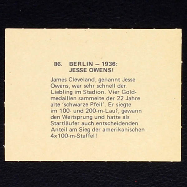 Jesse Owens Card No. 86 Wikö Bild - Olympia 1972 München ruft!