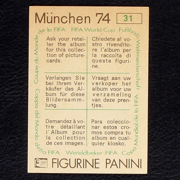 Bern 1954 Poster Sticker No. 31 Panini - München 74