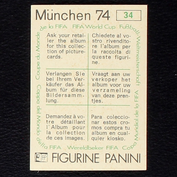 Rimet 1954 Sticker No. 34 Panini - München 74