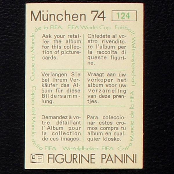 Wolfgang Seguin Sticker No. 124 Panini - München 74