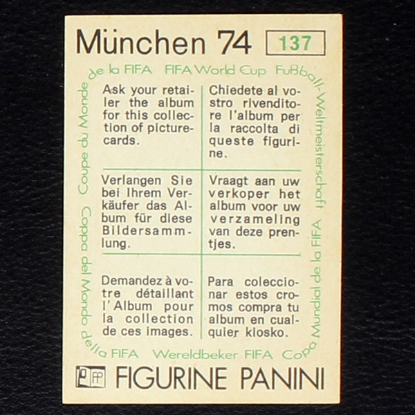Eduardo Herrera Sticker No. 137 Panini - München 74