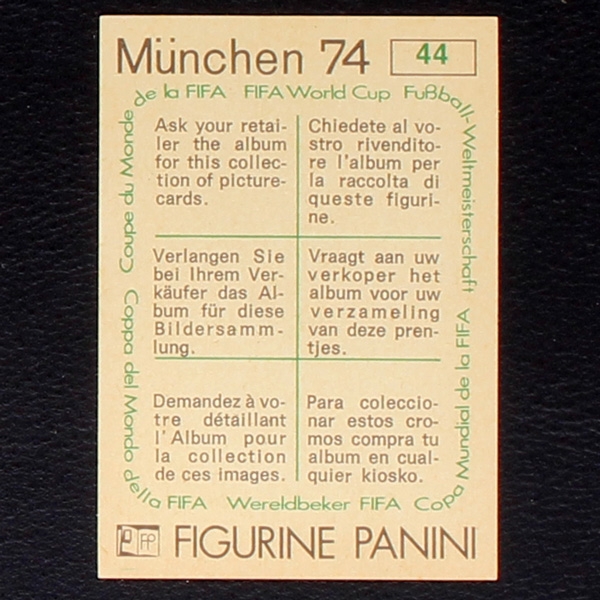Rimet 1966 Sticker No. 44 Panini - München 74
