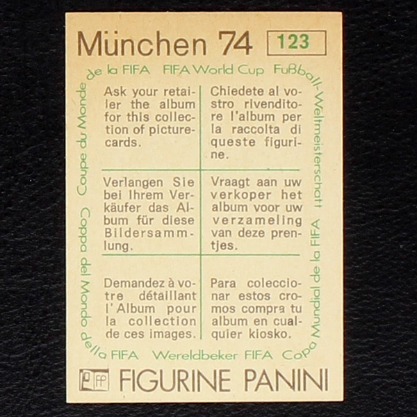 Hans-Jürgen Kreische Sticker No. 123 Panini - München 74