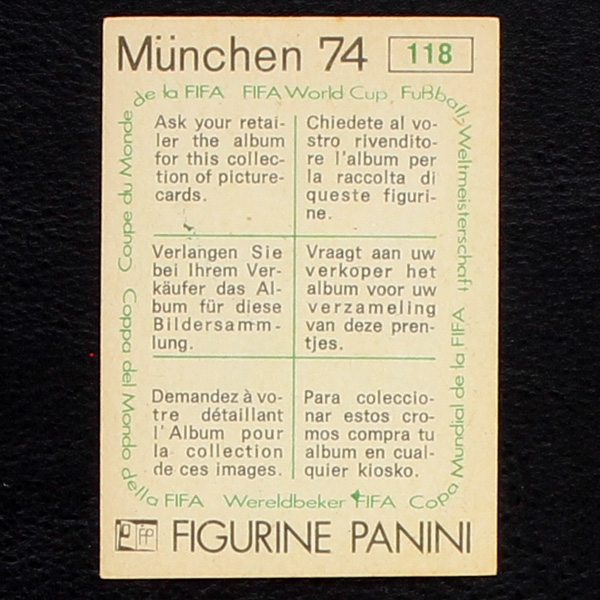 Bernd Bransch Sticker No. 118 Panini - München 74