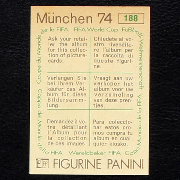 Vladislav Bogicevic Sticker No. 188 Panini - München 74