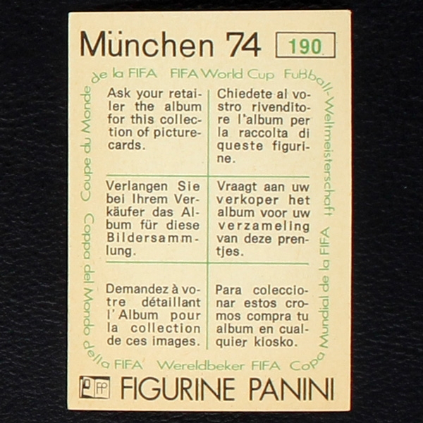 Brane Oblak Sticker No. 190 Panini - München 74