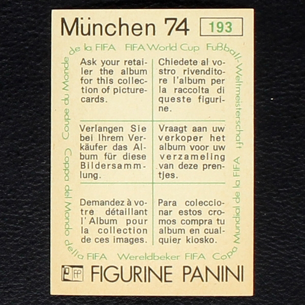 Slobodan Santrac Sticker No. 193 Panini - München 74