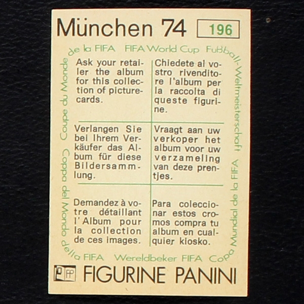 Dusan Bajevic Sticker No. 196 Panini - München 74