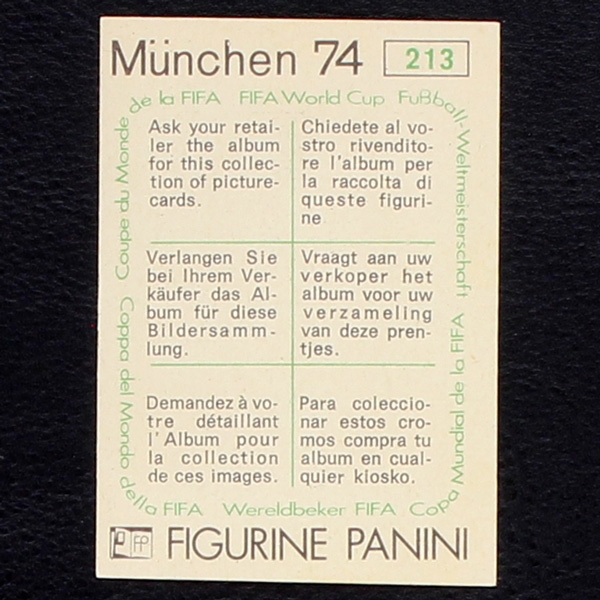 Derek Parlane Sticker No. 213 Panini - München 74