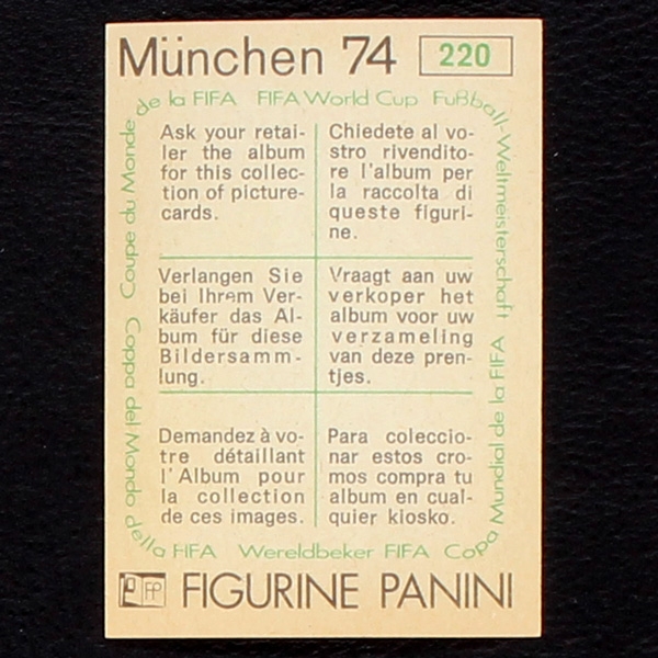 Walter Olivera Sticker No. 220 Panini - München 74