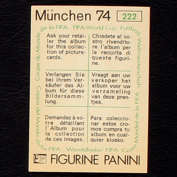 Juan Masnik Sticker No. 222 Panini - München 74
