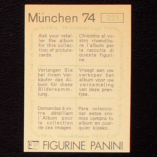 Gustavo de Simone Sticker No. 221 Panini - München 74