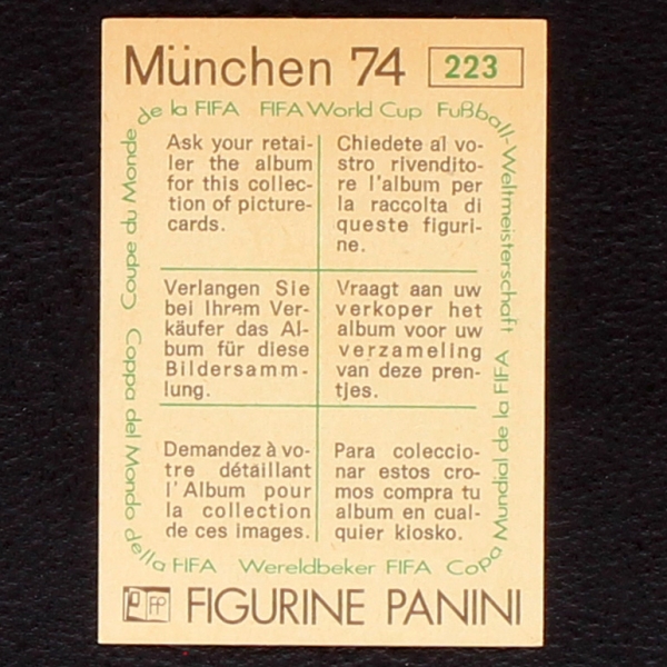 Mario Soryez Sticker No. 223 Panini - München 74
