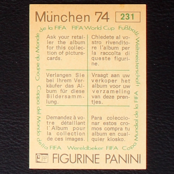 Denis Milar Sticker No. 231 Panini - München 74