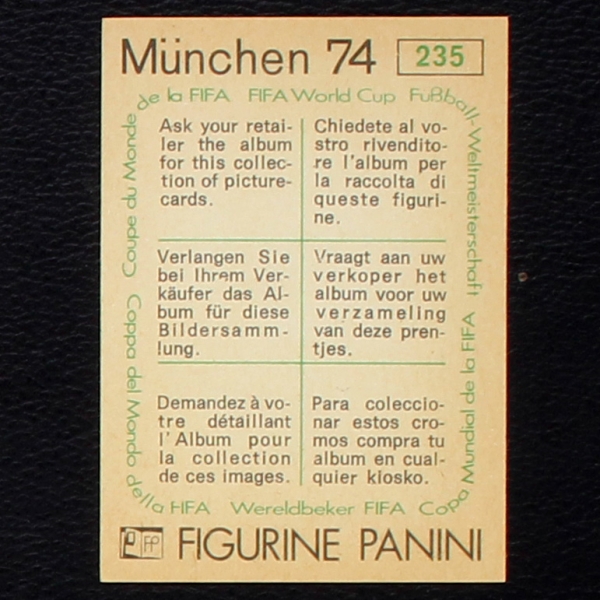 Piet Schrijvers Sticker No. 235 Panini - München 74