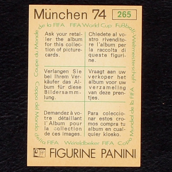 Georgi Denev Sticker No. 265 Panini - München 74