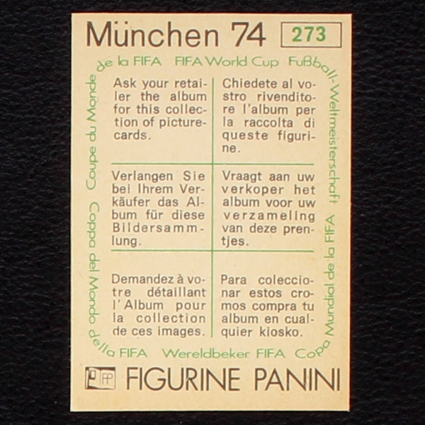 Björn Nordqvist Sticker No. 273 Panini - München 74