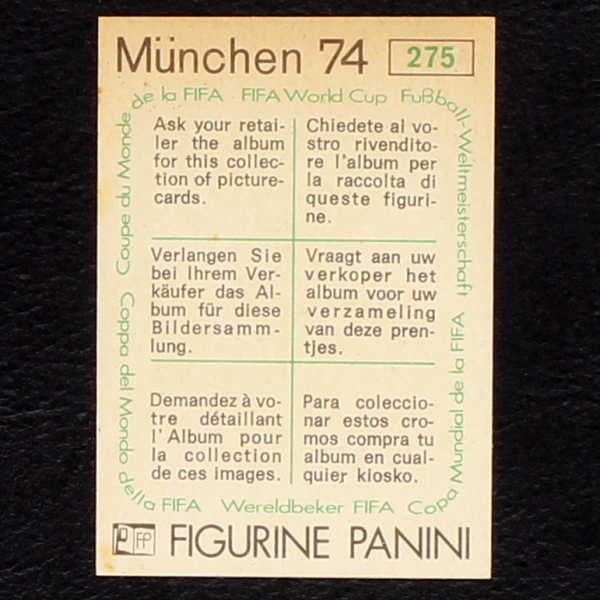 Ove Grahn Sticker No. 275 Panini - München 74