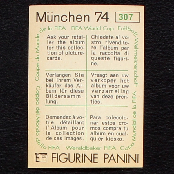 Luciano Chiarugi Sticker No. 307 Panini - München 74