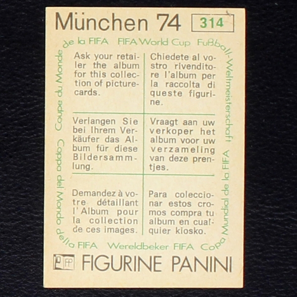 Philippe Vorbe Sticker No. 314 Panini - München 74