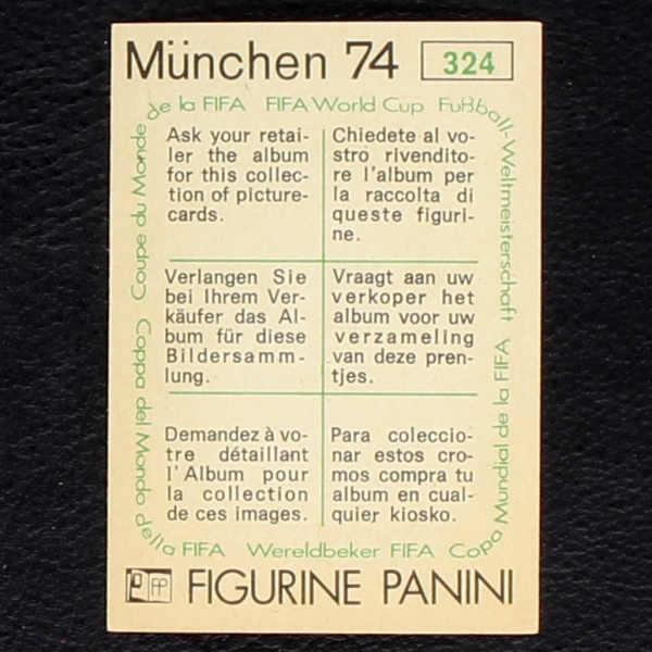 Roberto Perfumo Sticker No. 324 Panini - München 74