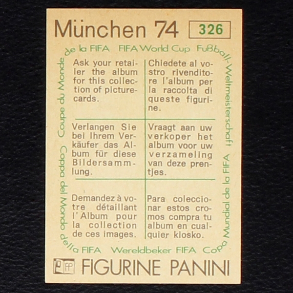 Enrique Chazarreta Sticker No. 326 Panini - München 74