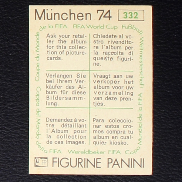 Roque Avallay Sticker No. 332 Panini - München 74