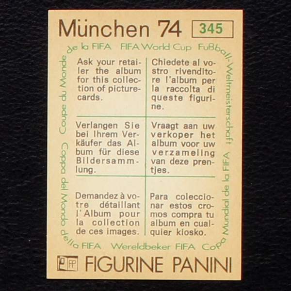 Leslaw Cmikiewicz Sticker No. 345 Panini - München 74