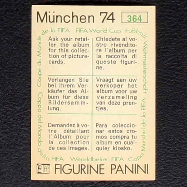 Jan Pivarnik Sticker No. 364 Panini - München 74