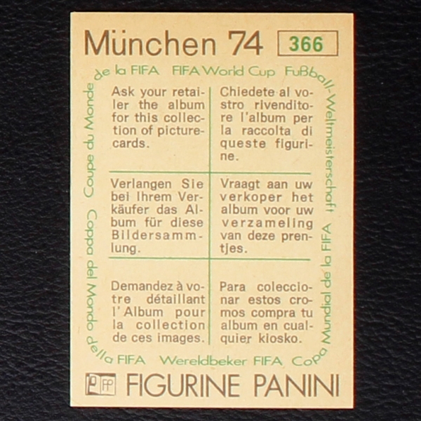 Bobby Moore Sticker No. 366 Panini - München 74