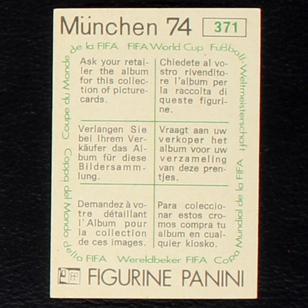 Jose Angel Iribar Sticker No. 371 Panini - München 74