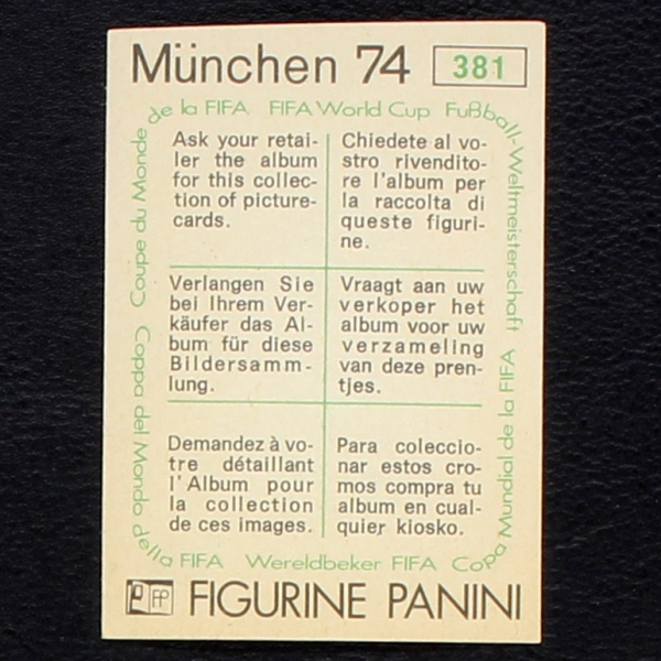 Karel Odermatt Sticker No. 381 Panini - München 74