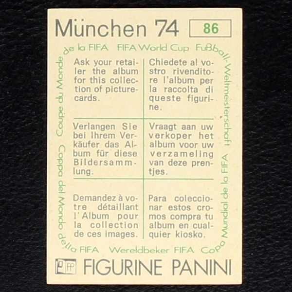 Horst-Dieter Höttges Sticker No. 86 Panini - München 74