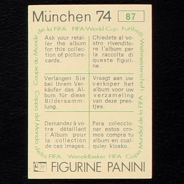 Hans-Hubert Vogts Sticker No. 87 Panini - München 74