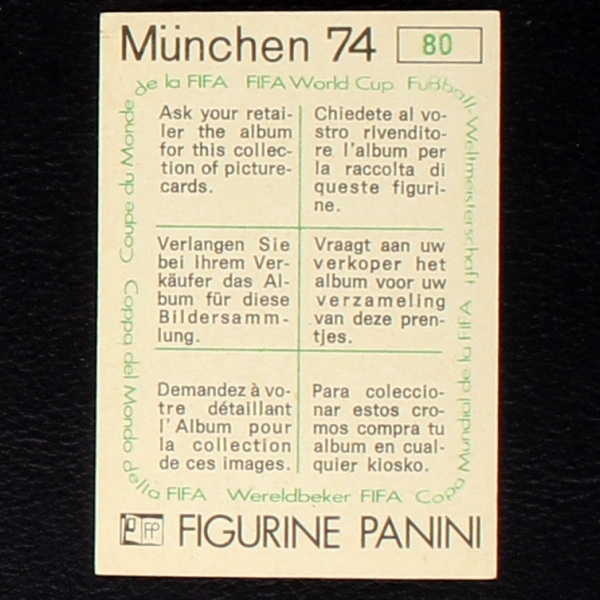 Deutschland Mannschaft Sticker No. 80 Panini - München 74