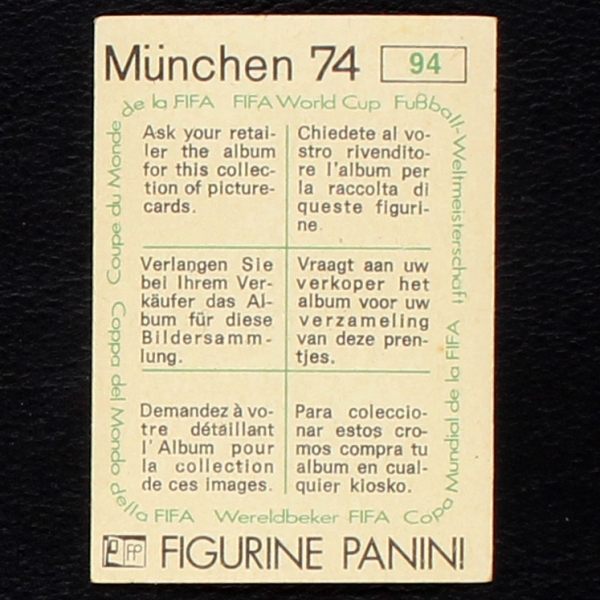 Herbert Wimmer Sticker No. 94 Panini - München 74