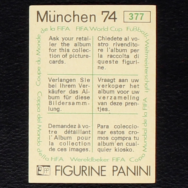 Georges Bereta Sticker No. 377 Panini - München 74