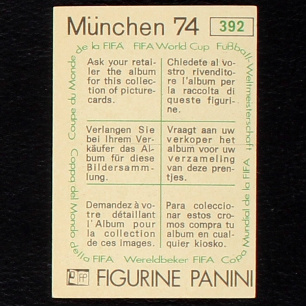 August Starek Sticker No. 392 Panini - München 74